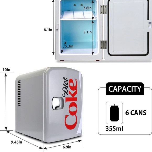 🌸 New Coca-Cola Diet Coke Mini Fridge, Gray, Holds 6 Cans - Picture 8 of 11